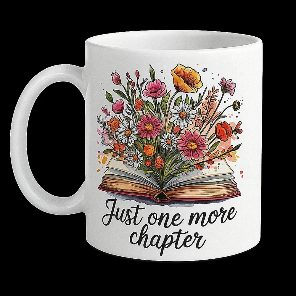 11 Oz Floral White Mug - Just One More Chapter - Picture 2 of 2